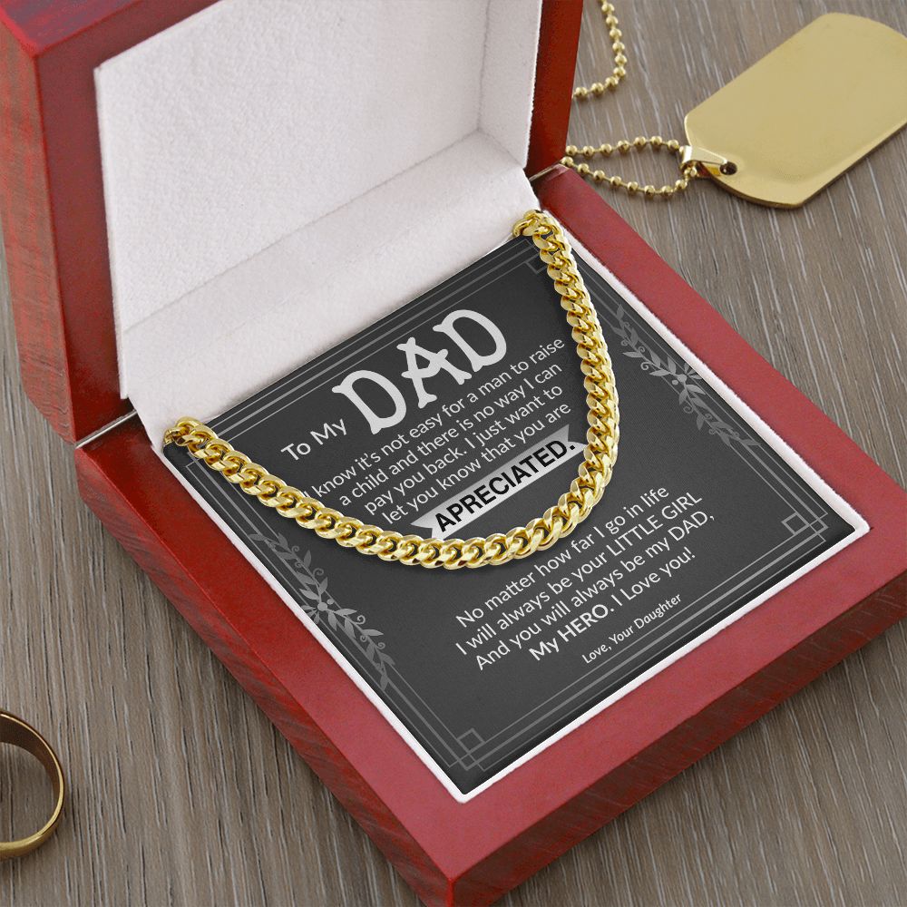 Dad My Hero Cuban Link Chain Necklace for Men