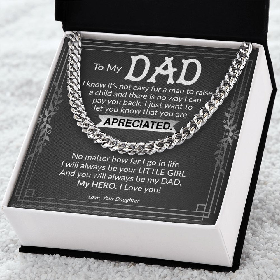 Dad My Hero Cuban Link Chain Necklace for Men