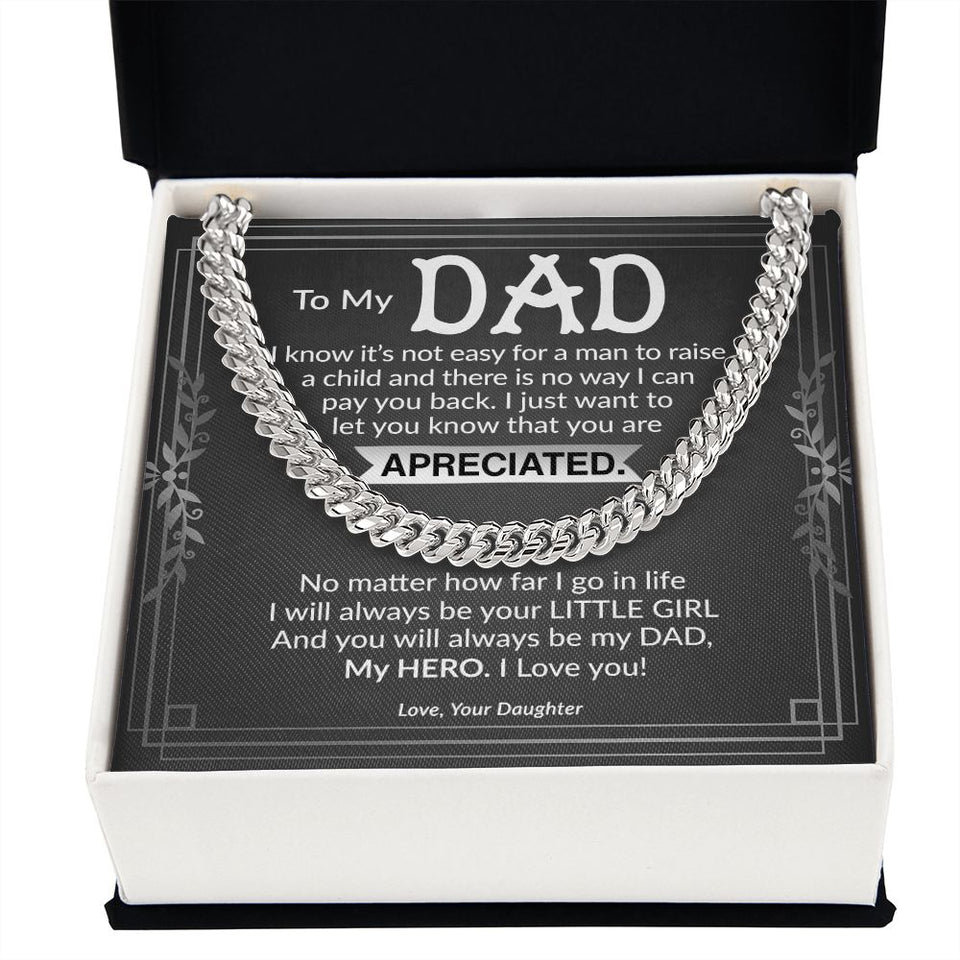 Dad My Hero Cuban Link Chain Necklace for Men