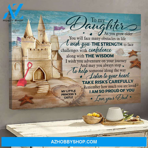 Dad to daughter - Sand Castle on the beach - Listen to your heart - Family Landscape Canvas Prints, Wall Art