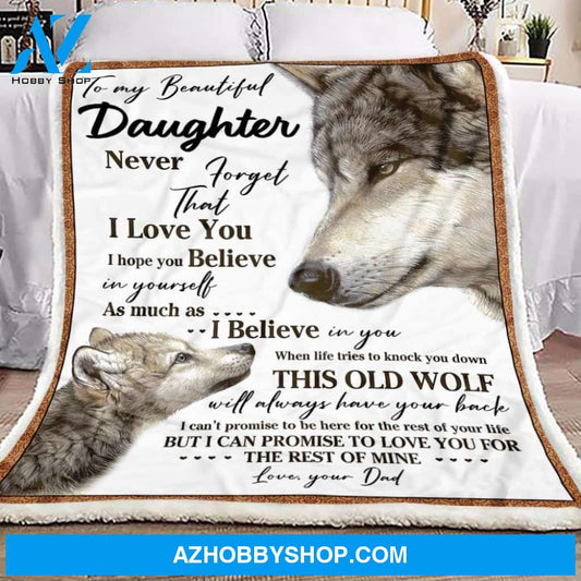 Dad To Daughter, Wolf Fleece Blanket Gift for Daughter