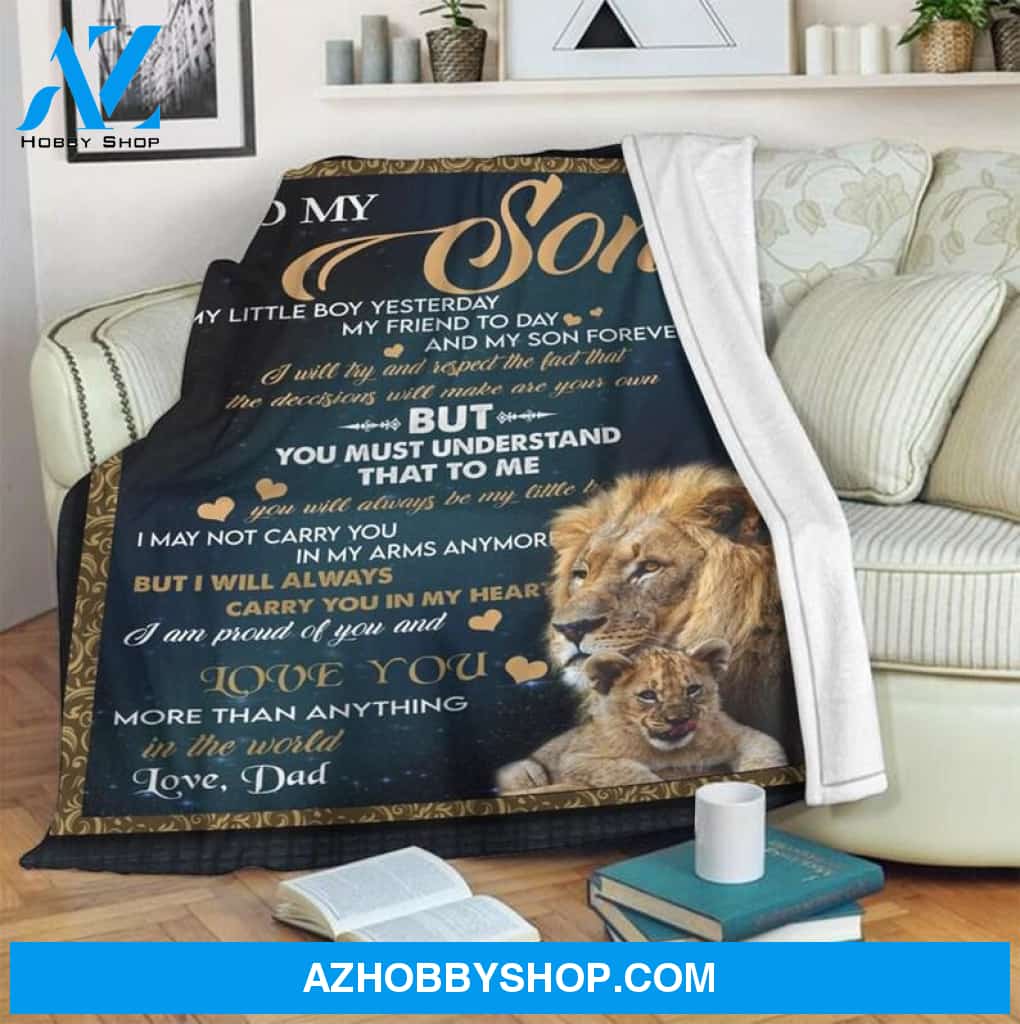 Dad To My Son My Little Boy My Son Forever Lion Blanket Quilt
