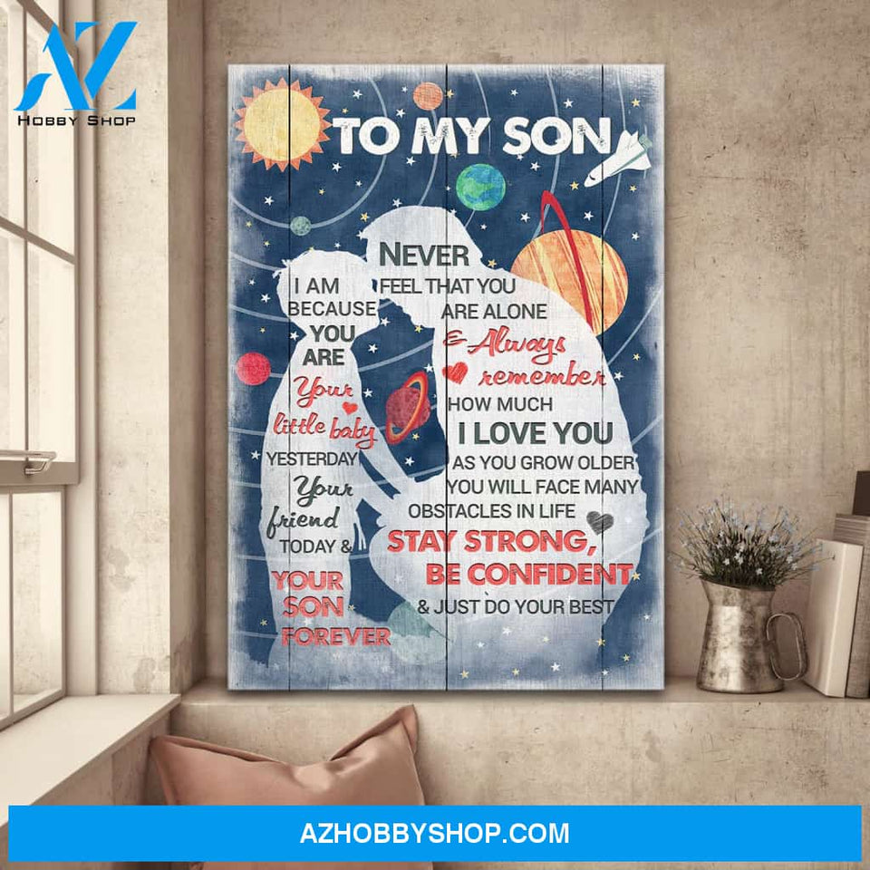 Dad to son - Dad and son touching foreheads - Stay strong, be confident and just do your best - Family Portrait Canvas Prints, Wall Art