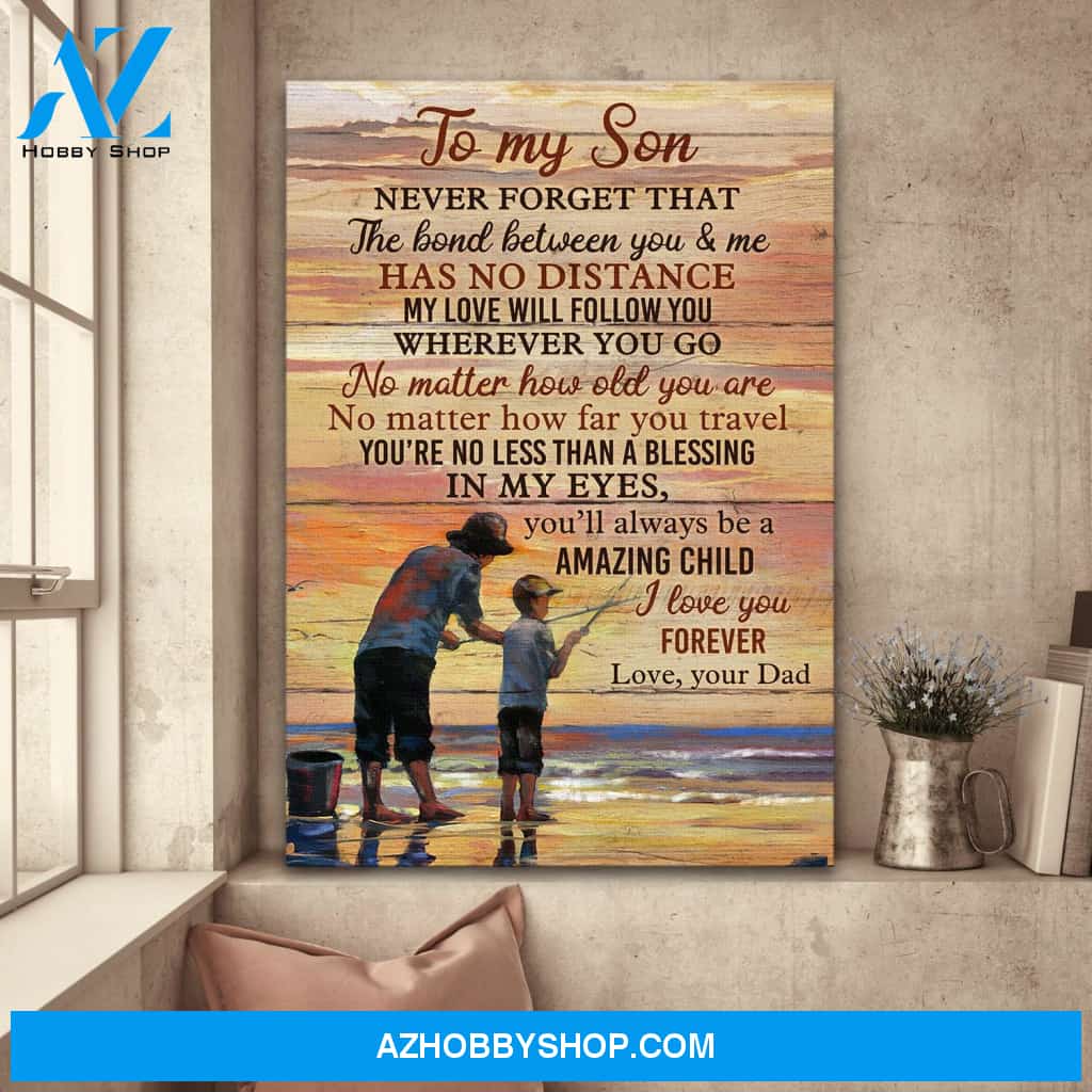 Dad to son - Fishing on the beach - You're no less than a blessing in my eyes - Family Portrait Canvas Prints, Wall Art