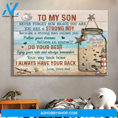 Dad to son - Lighthouse and jar - You never walk alone - Family Landscape Canvas Prints, Wall Art