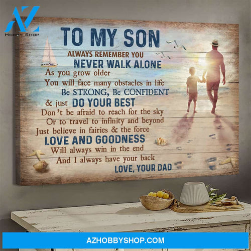 Dad to son - On the beach - Be strong, Be confident & Do your best - Family Landscape Canvas Prints, Wall Art