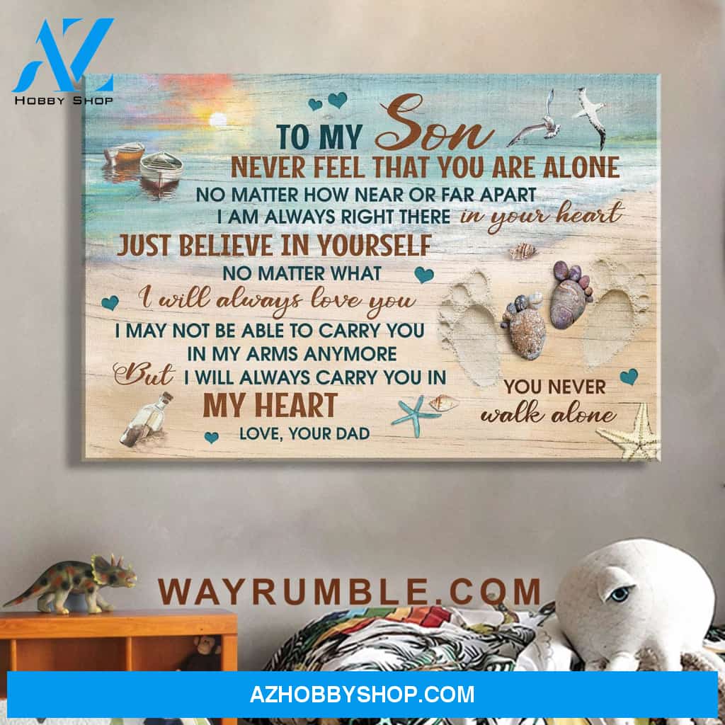 Dad to Son - On the beach - No matter what I will always love you - Family Landscape Canvas Prints, Wall Art