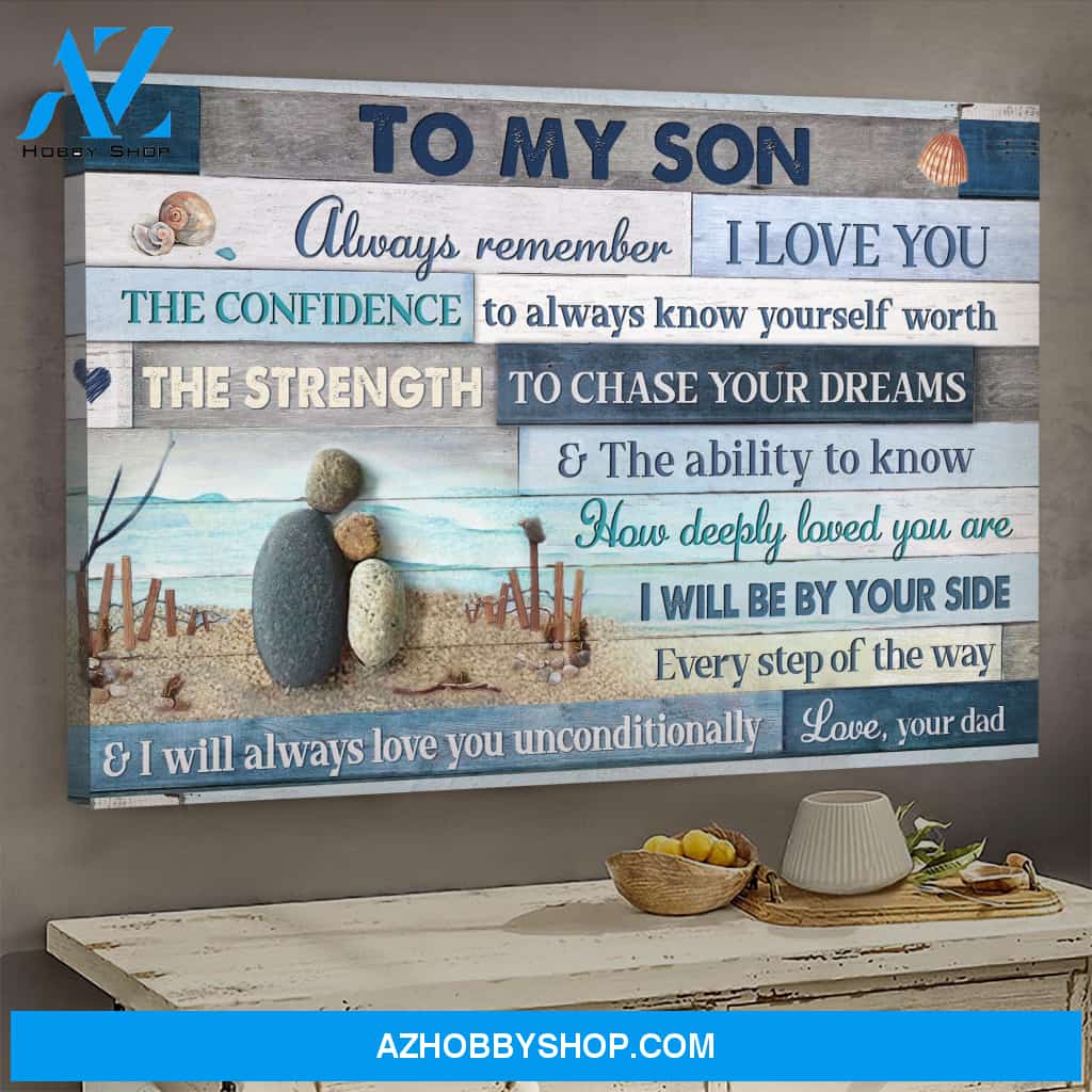 Dad to son - Dad son sitting on sea sand - Always remember I love you - Family Landscape Canvas Prints, Wall Art
