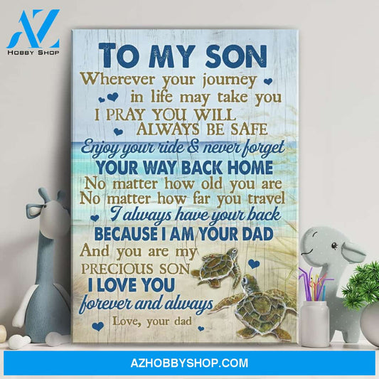 Dad to son - Turtle on the beach - You are my precious son - Family Portrait Canvas Prints, Wall Art