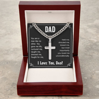 dad - you are a man like no other Personalized Cross Necklace with Cuban Chain