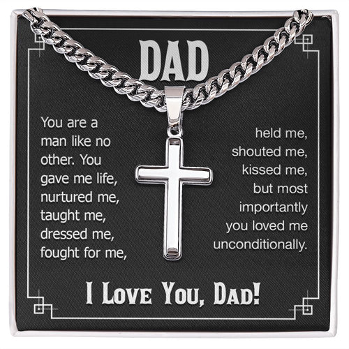 dad - you are a man like no other Personalized Cross Necklace with Cuban Chain