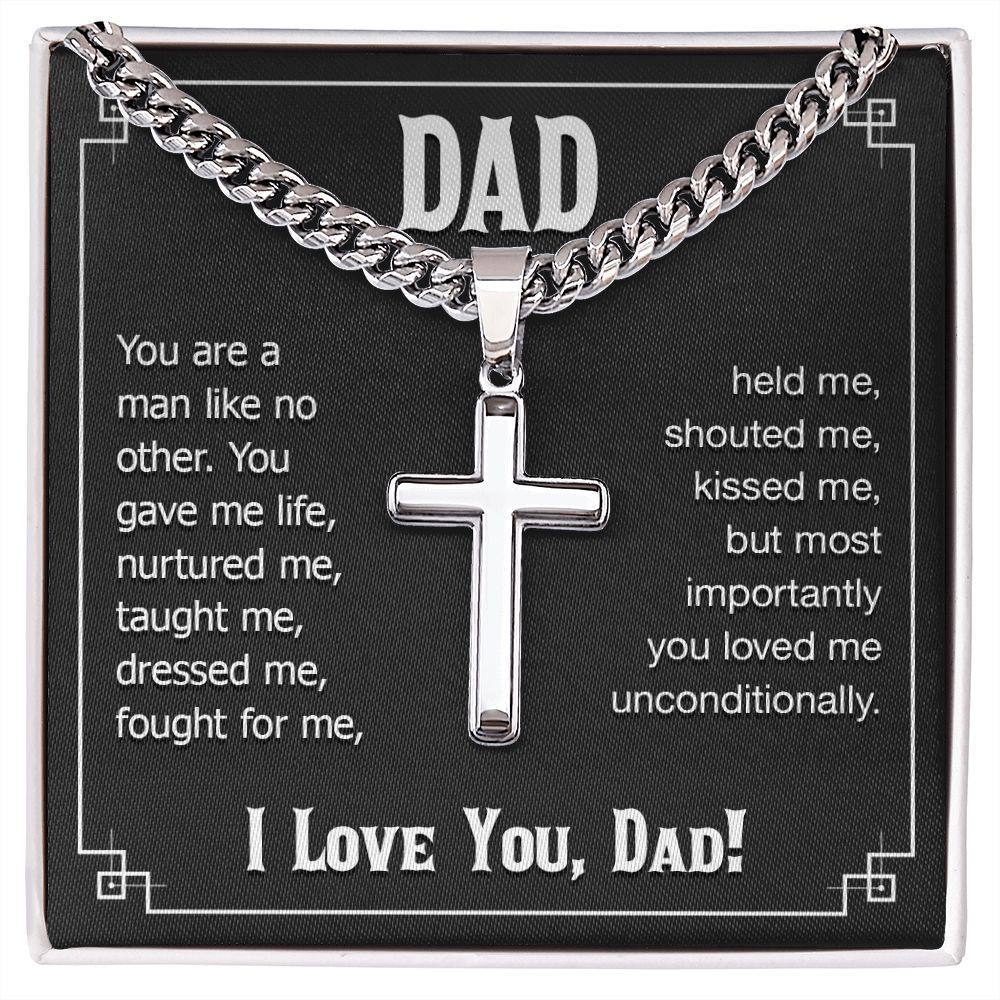 dad - you are a man like no other Personalized Cross Necklace with Cuban Chain