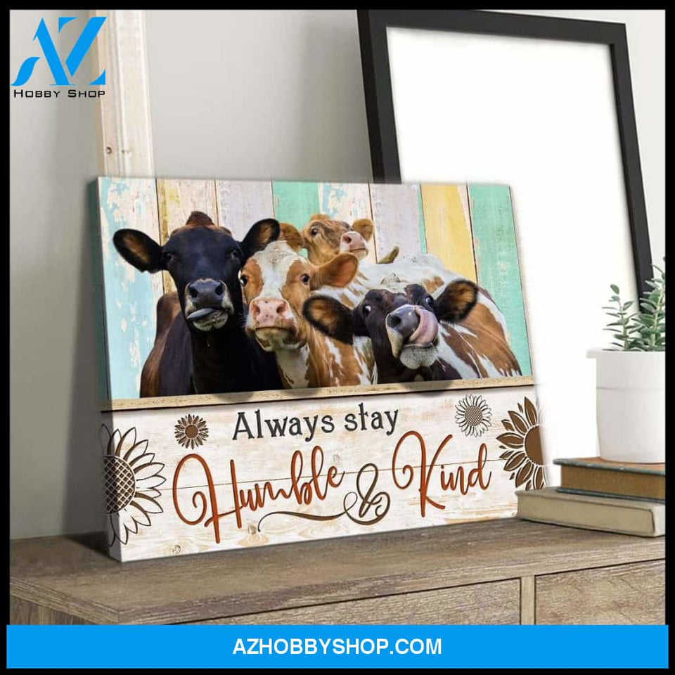 Dairy Cattle Cow Humble And Kind Cow Canvas Wall Art, Wall Decor Visual Art