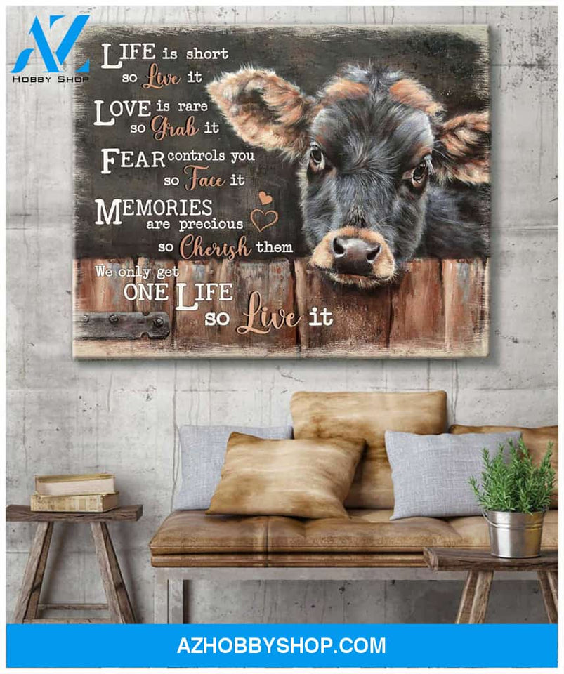 Dairy Cattle Cow Live It Canvas Wall Art, Wall Decor Visual Art