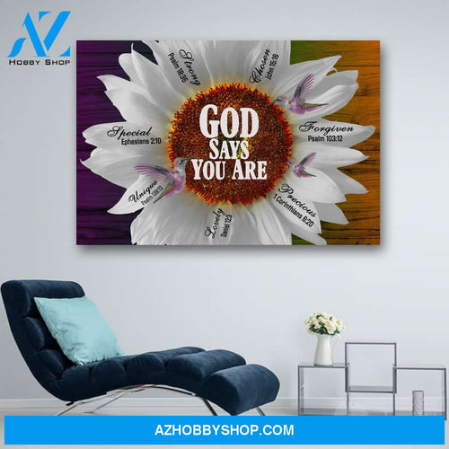 Daisy And Hummingbird God Says You Are Canvas Print Wall Art - Matte Canvas