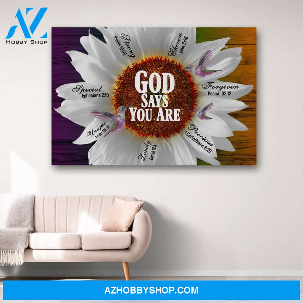 Daisy And Hummingbird God Says You Are Canvas Print Wall Art - Matte Canvas