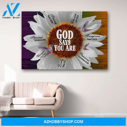 Daisy And Hummingbird God Says You Are Canvas Print Wall Art - Matte Canvas