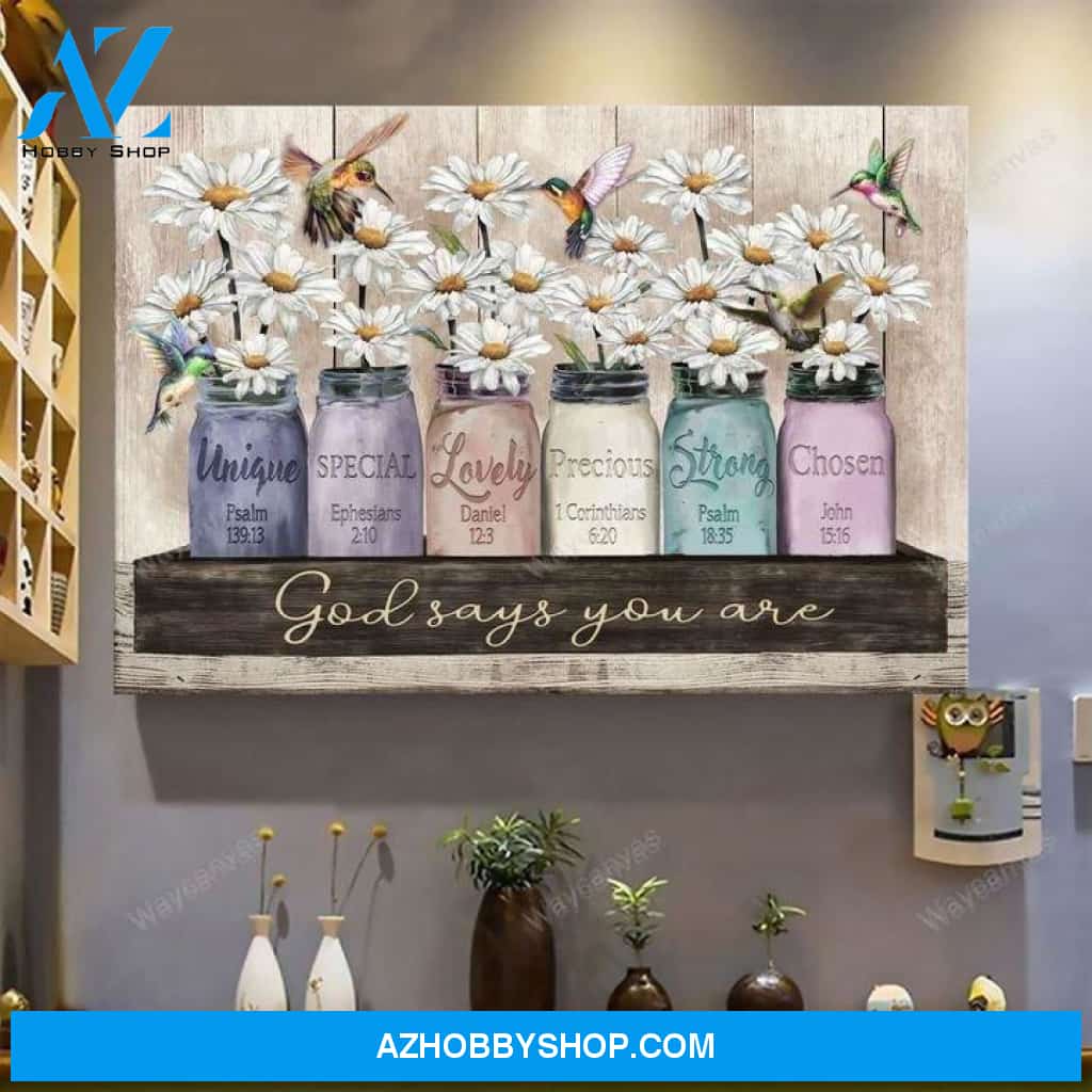Daisy and Hummingbird - God says you are Jesus Landscape Canvas Prints - Wall Art