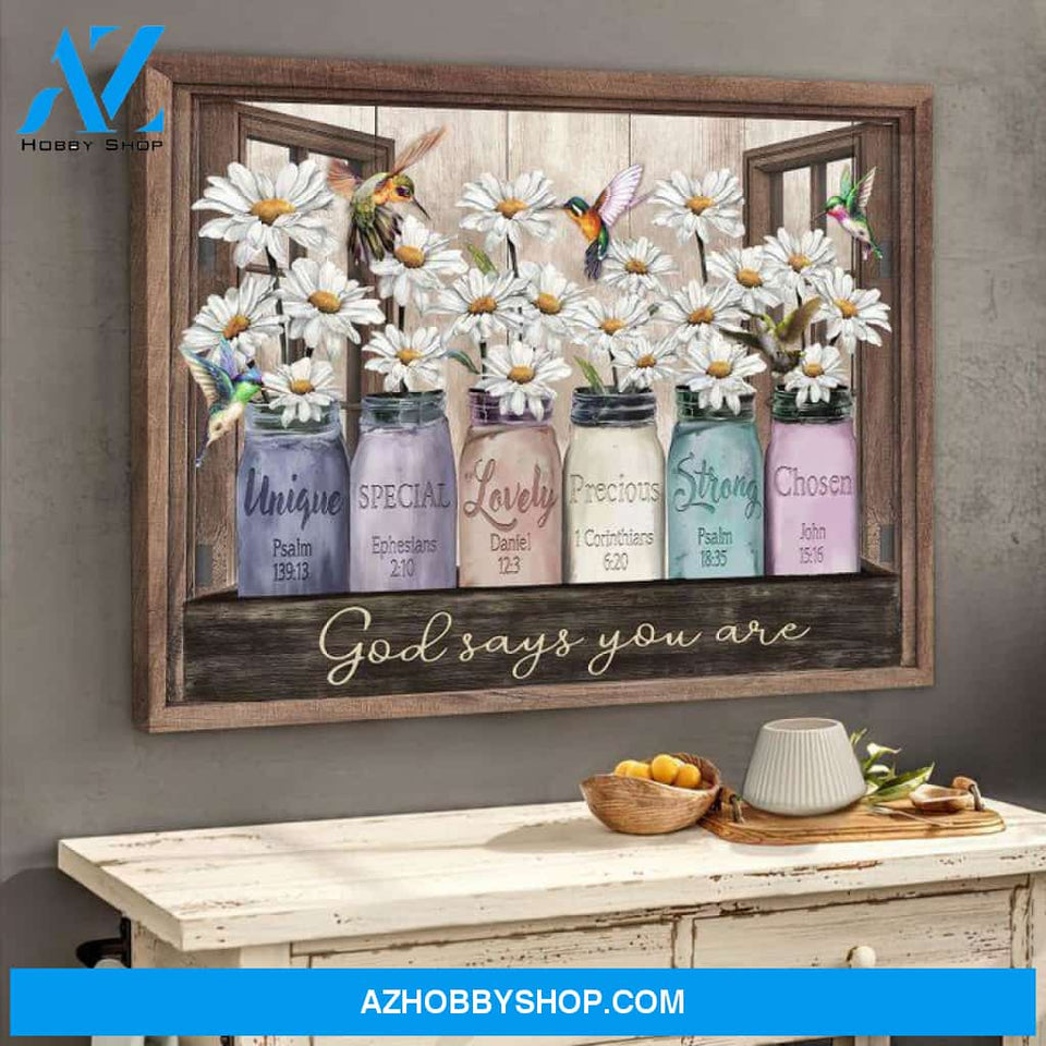 Daisy and Hummingbird, God Says You Are Window Wall Art Poster Canvas Decor Home Decor Wall Art Visual Art