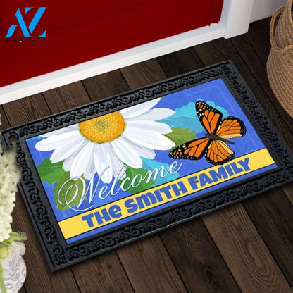 Daisy Butterfly Welcome Personalized Doormat - 18" x 30"