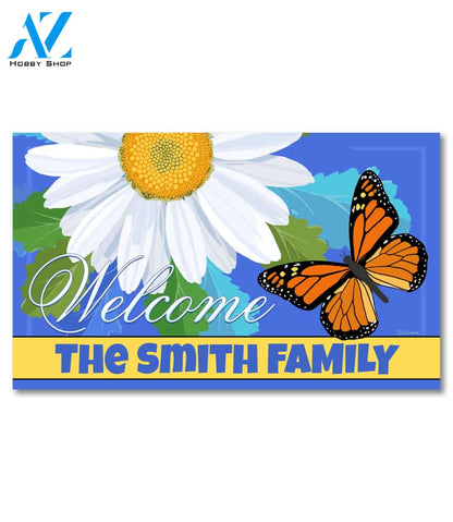 Daisy Butterfly Welcome Personalized Doormat - 18" x 30"