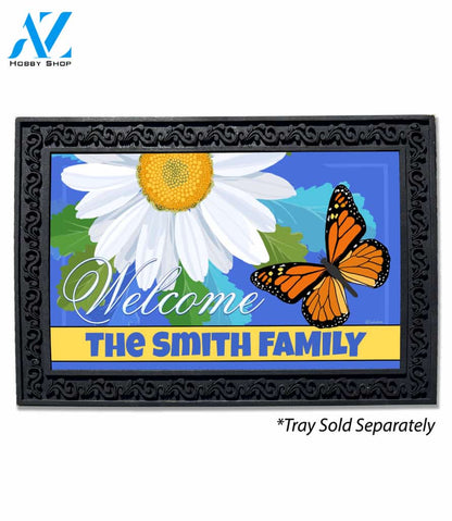 Daisy Butterfly Welcome Personalized Doormat - 18" x 30"