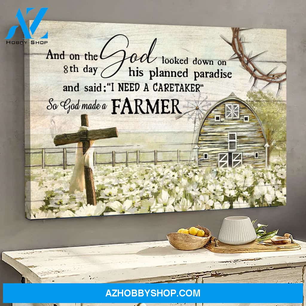 Daisy farm with cross - So God made a farmer - Farm Landscape Canvas Prints, Wall Art