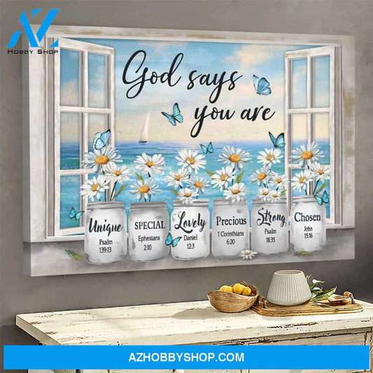 Daisy flower by the window - God says you are - Jesus Landscape Canvas Prints, Wall Art
