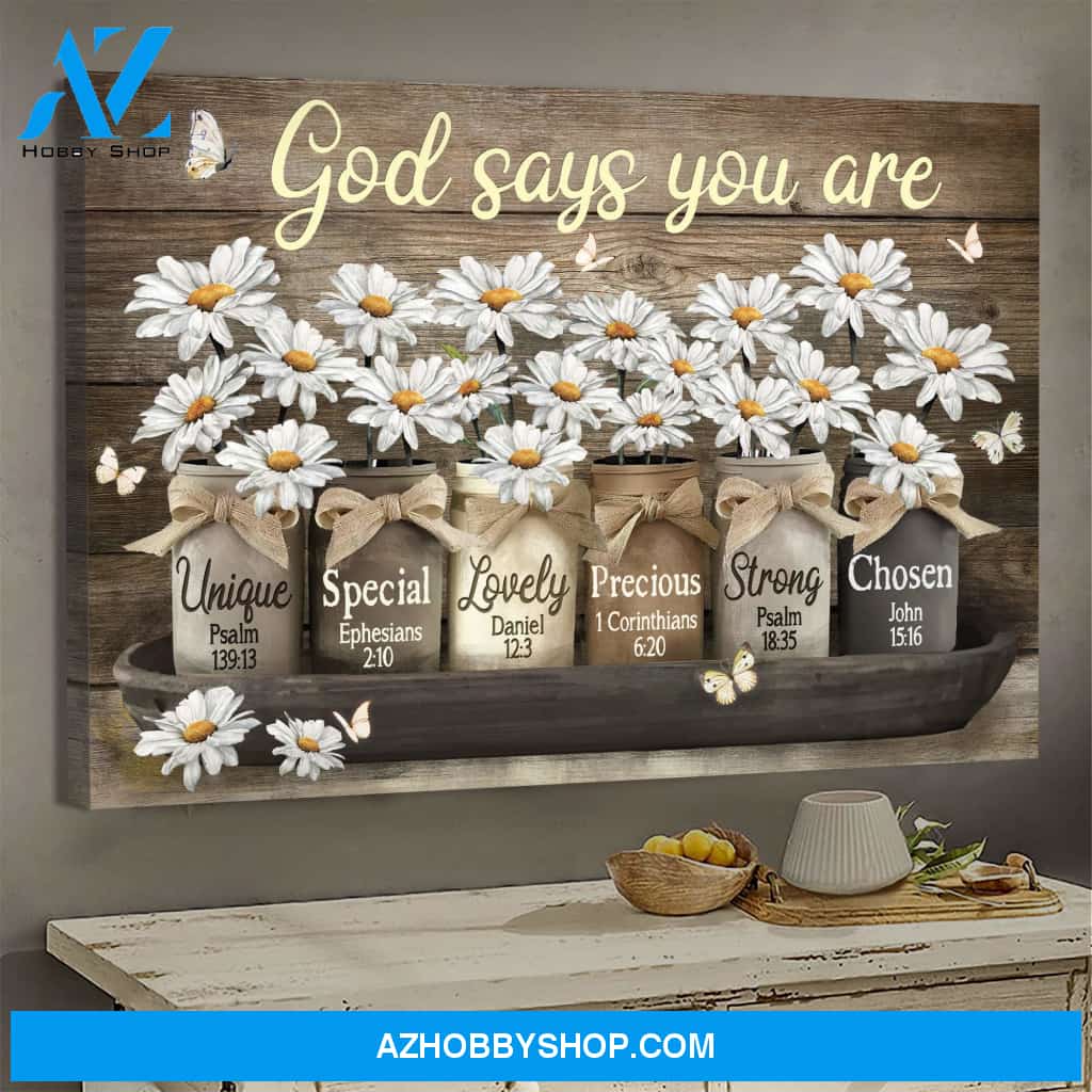 Daisy jar - God says you are - Jesus Landscape Canvas Prints, Wall Art