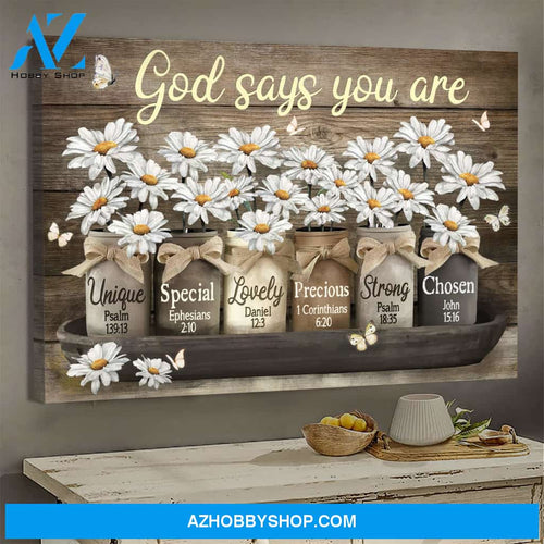 Daisy jar - God says you are - Jesus Landscape Canvas Prints, Wall Art