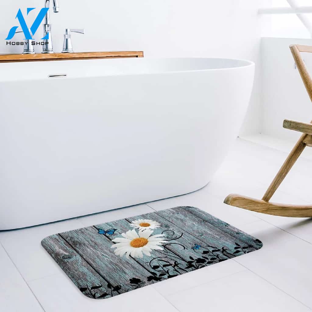 Daisy Retro Wood Grain Butterfly Doormat Indoor And Outdoor Mat Entrance Rug Sweet Home Decor Housewarming Gift Gift For Friend Family Butterflies Lovers