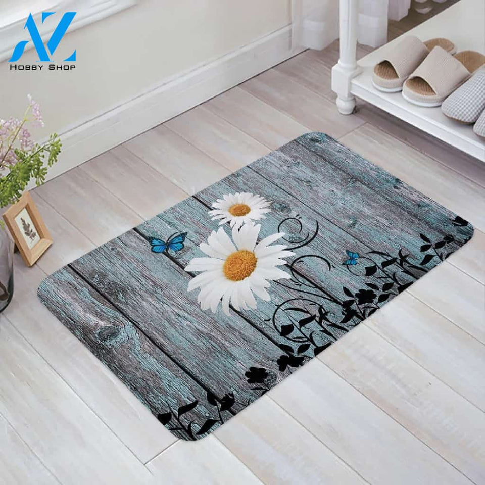 Daisy Retro Wood Grain Butterfly Doormat Indoor And Outdoor Mat Entrance Rug Sweet Home Decor Housewarming Gift Gift For Friend Family Butterflies Lovers