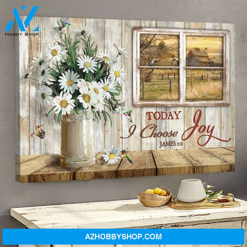 Daisy vase - Today I choose joy - Jesus Landscape Canvas Print - Wall Art