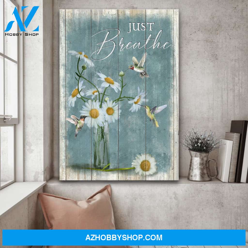 Daisy with hummingbird - Just breathe - Jesus Portrait Canvas Prints, Wall Art