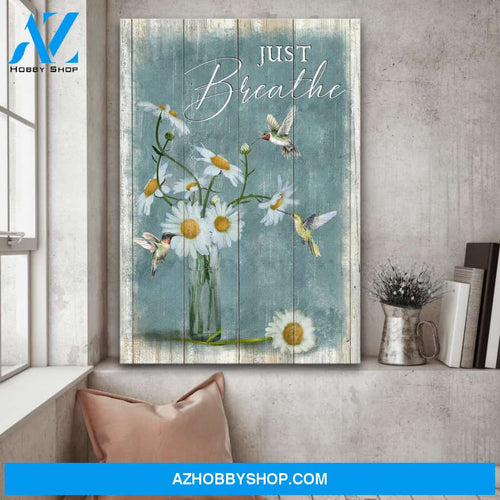 Daisy with hummingbird - Just breathe - Jesus Portrait Canvas Prints, Wall Art