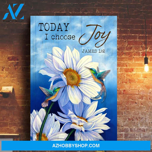 Daisy with hummingbird on blue sky - Today I choose joy - Jesus Portrait Canvas Prints - Wall Art