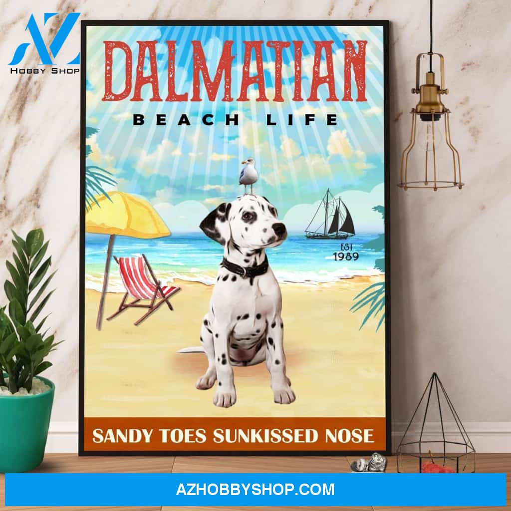 Dalmatian Beach Life Dalmatian Canvas And Poster, Wall Decor Visual Art