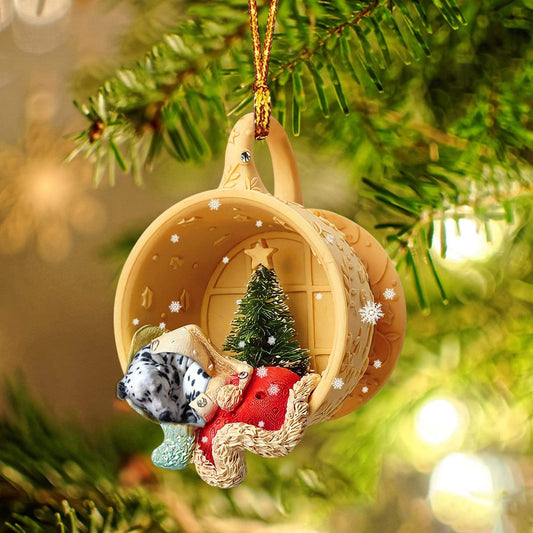 Godmerch- Ornament- Dalmatian Sleeping In A Cup Christmas Ornament Dog Ornament, Car Ornament, Christmas Ornament