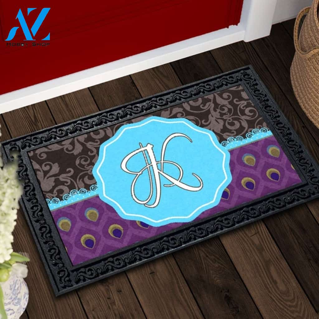 Damask Peacock Monogram Doormat - 18" x 30"