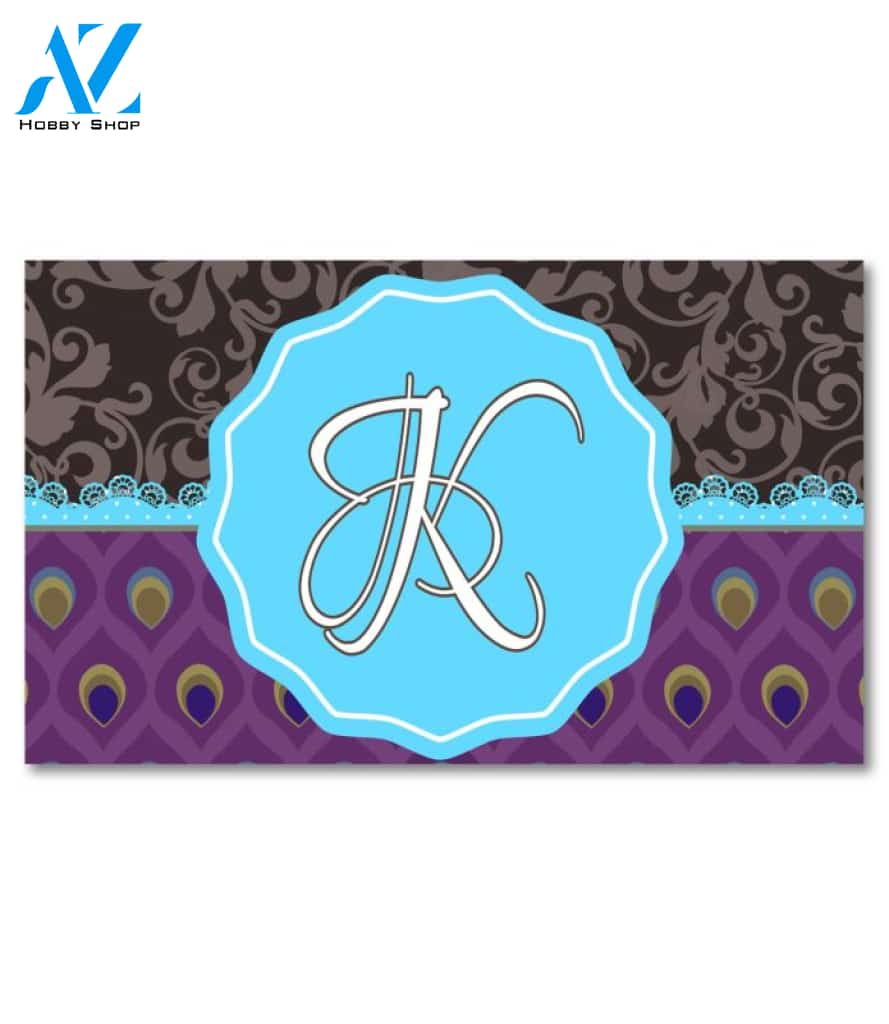 Damask Peacock Monogram Doormat - 18" x 30"