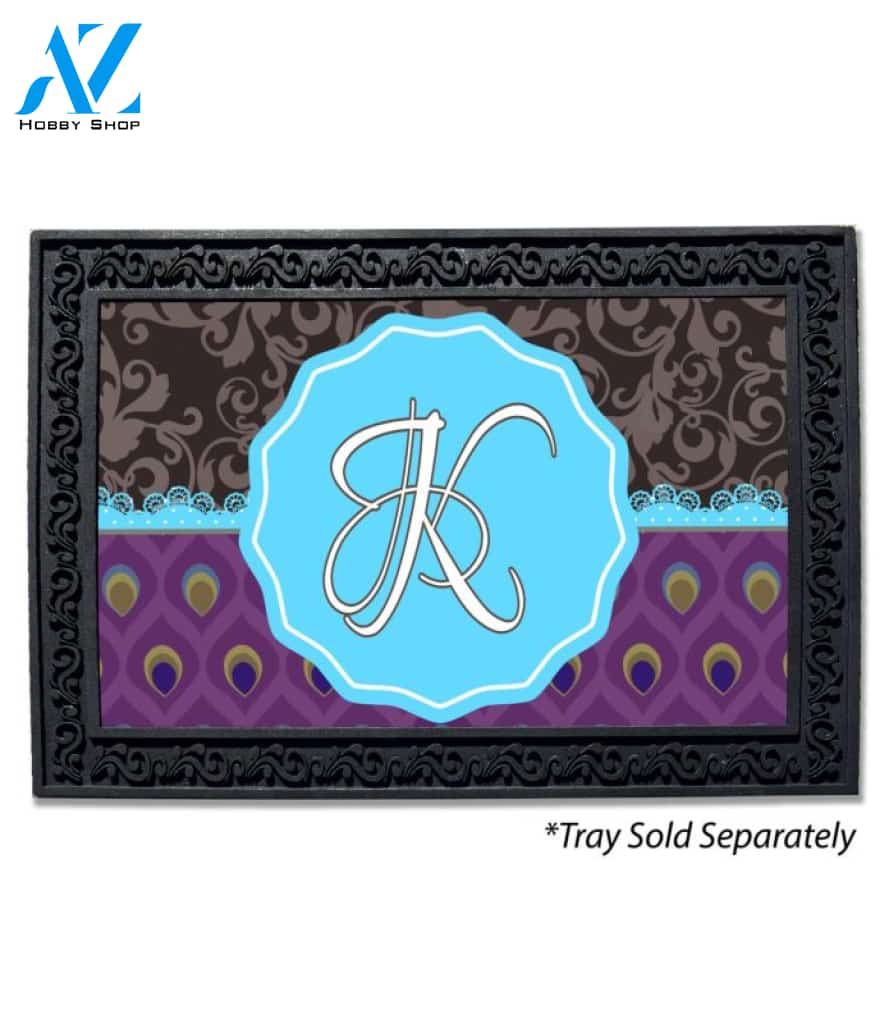 Damask Peacock Monogram Doormat - 18" x 30"