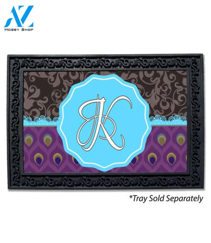Damask Peacock Monogram Doormat - 18" x 30"