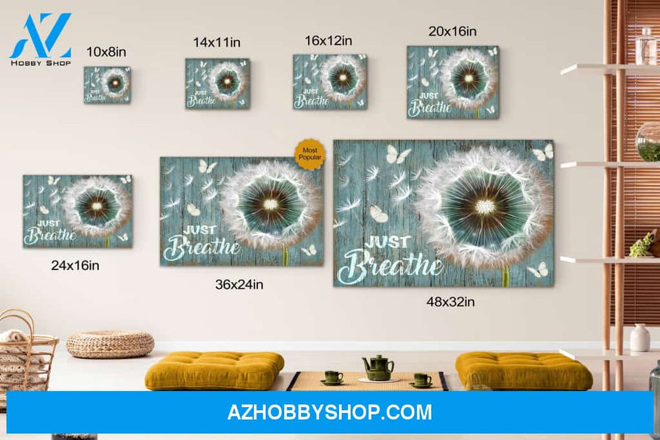 Dandelion and Butterfly Just Breathe Canvas Print Wall Art - Matte Canvas