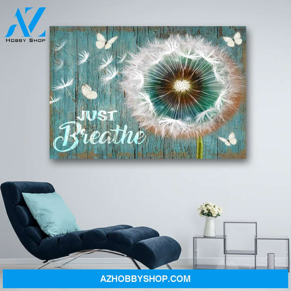 Dandelion and Butterfly Just Breathe Canvas Print Wall Art - Matte Canvas