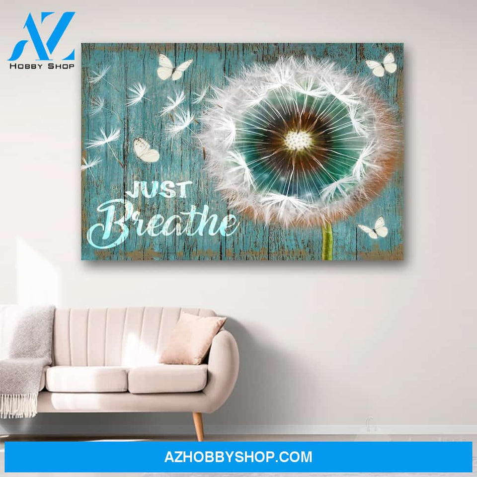 Dandelion and Butterfly Just Breathe Canvas Print Wall Art - Matte Canvas