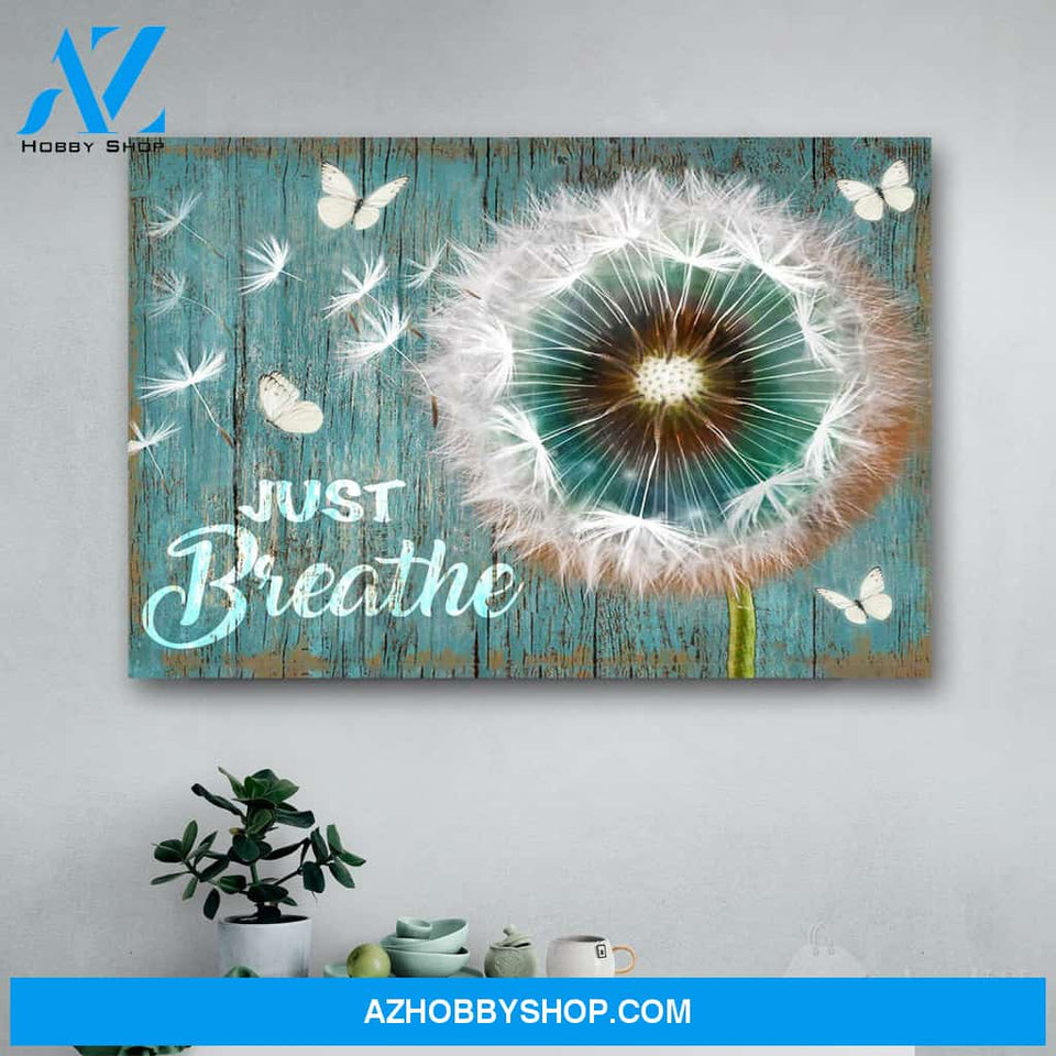 Dandelion and Butterfly Just Breathe Canvas Print Wall Art - Matte Canvas