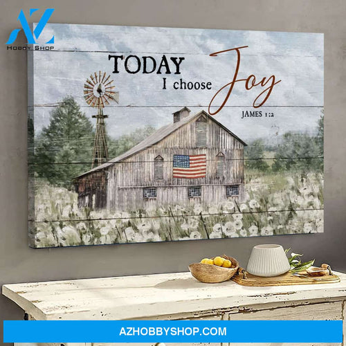 Dandelion farm with US flag - Today I choose joy - Jesus Landscape Canvas Prints - Wall Art
