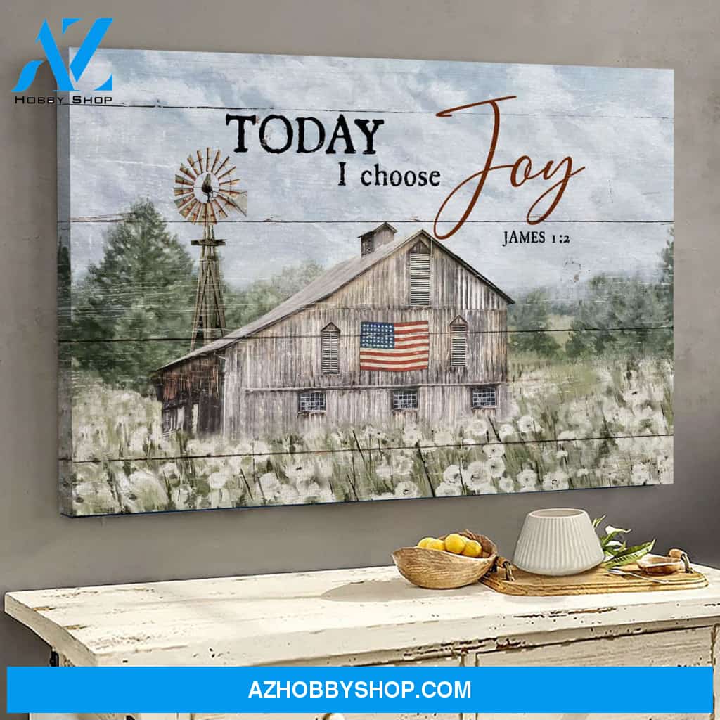 Dandelion farm with US flag - Today I choose joy - Jesus Landscape Canvas Prints - Wall Art