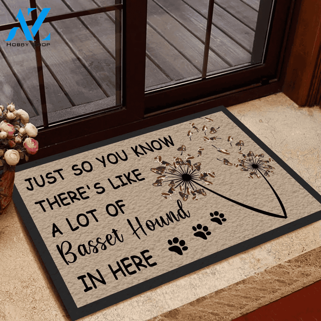 Dandelion Flower Basset Hound Easy Clean Welcome DoorMat | Felt And Rubber | DO2155