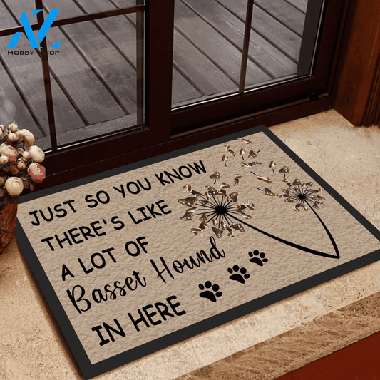 Dandelion Flower Basset Hound Easy Clean Welcome DoorMat | Felt And Rubber | DO2155